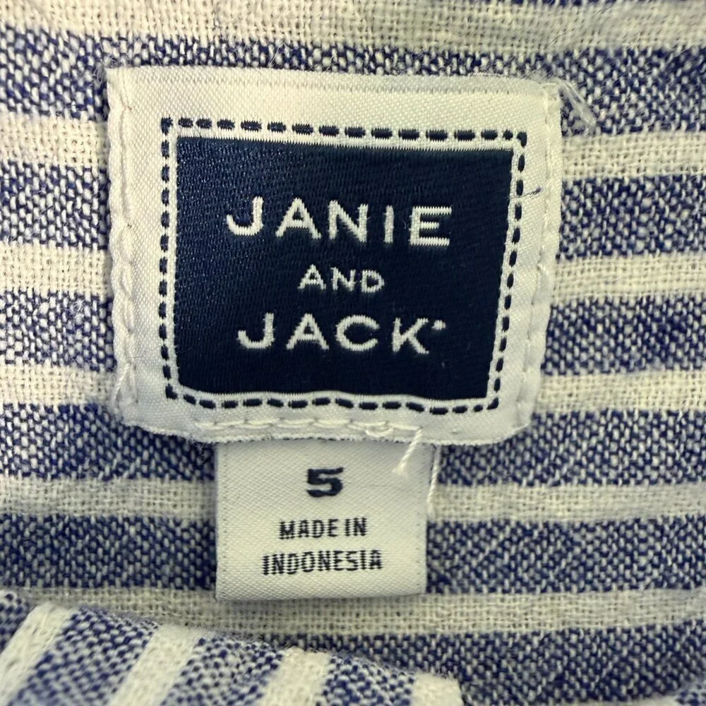 JANIE AND JACK Linen Cotton Blue Striped Button Down 5T